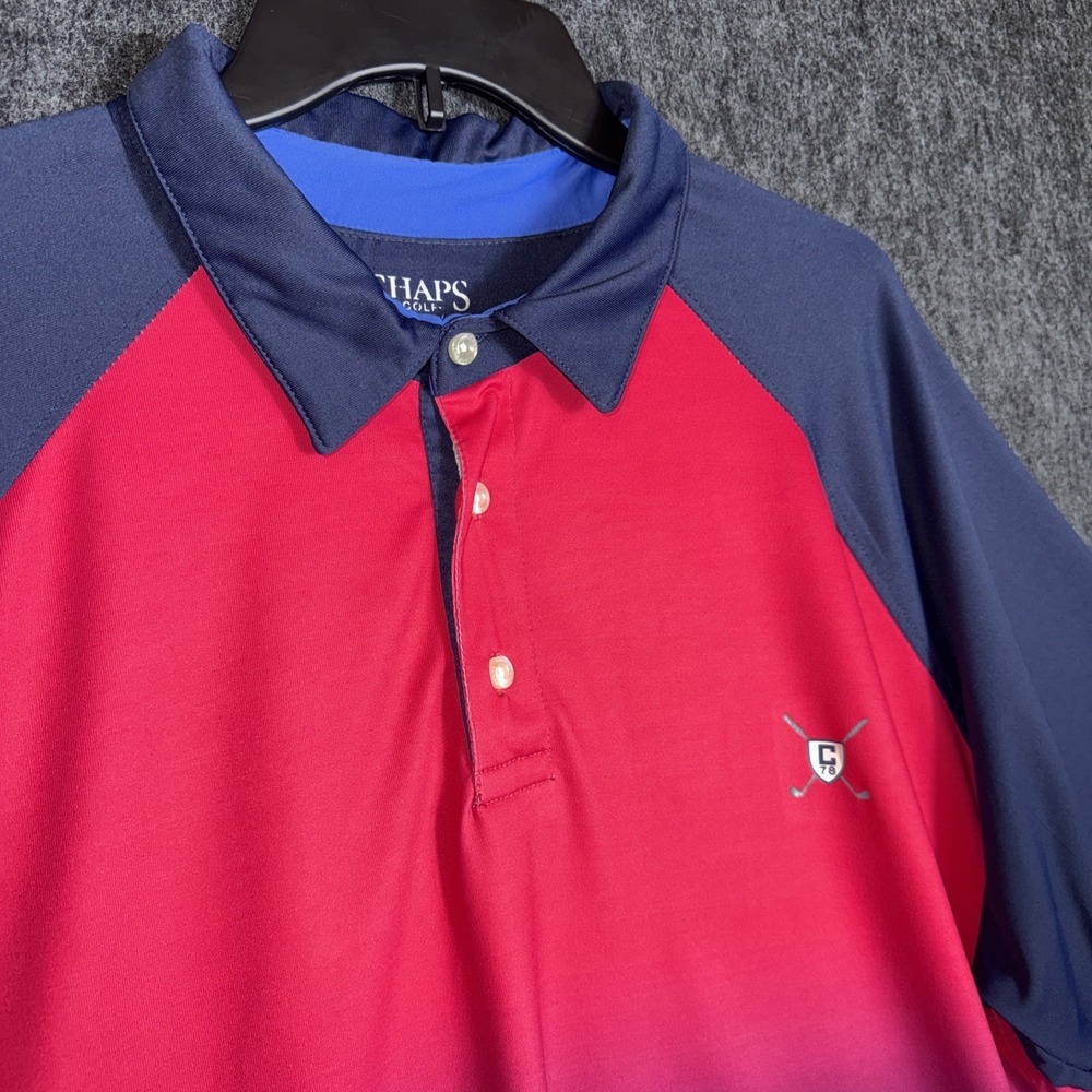 Chaps‎ Golf Men's Polo Shirt Blue Pink Performance Short Sleeve 2XL Casual